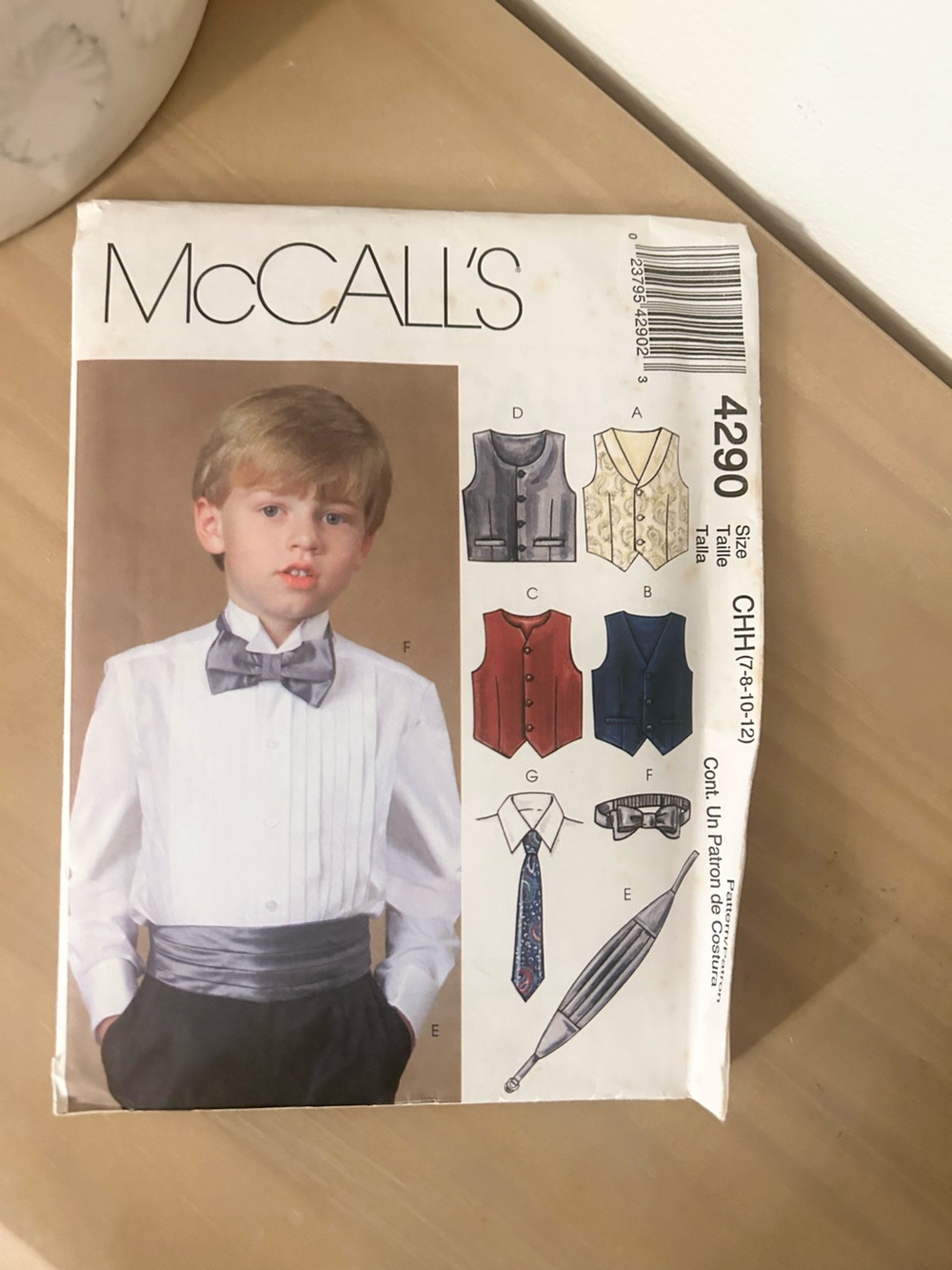 McCall’s 4290 Child’s Lined Vest, Bow Tie, Necktie & Cummerbund Sewing Pattern